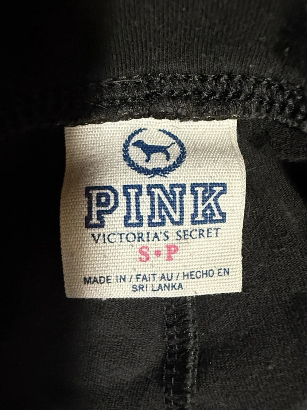 PINK Victoria's Secret Black Fold-Over Leggings with Purple Sequin Logo - Picture 2 of 3